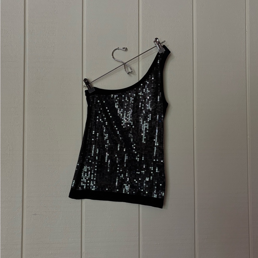 Vintage Flavio Castellani One-Shouldered Sequin Top in Black Made In Italy